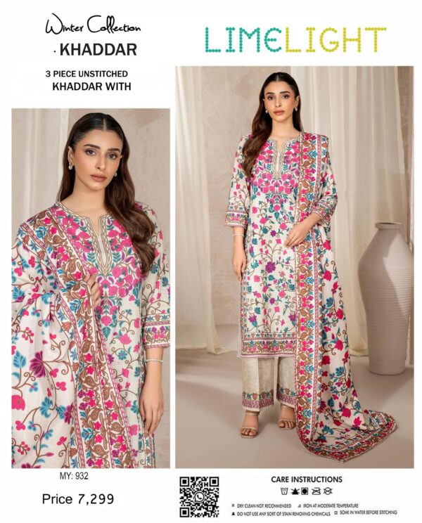 Limelight Khaddar 3PC Embroidered & Digital Printed Unstitched Suit – Winter Collection