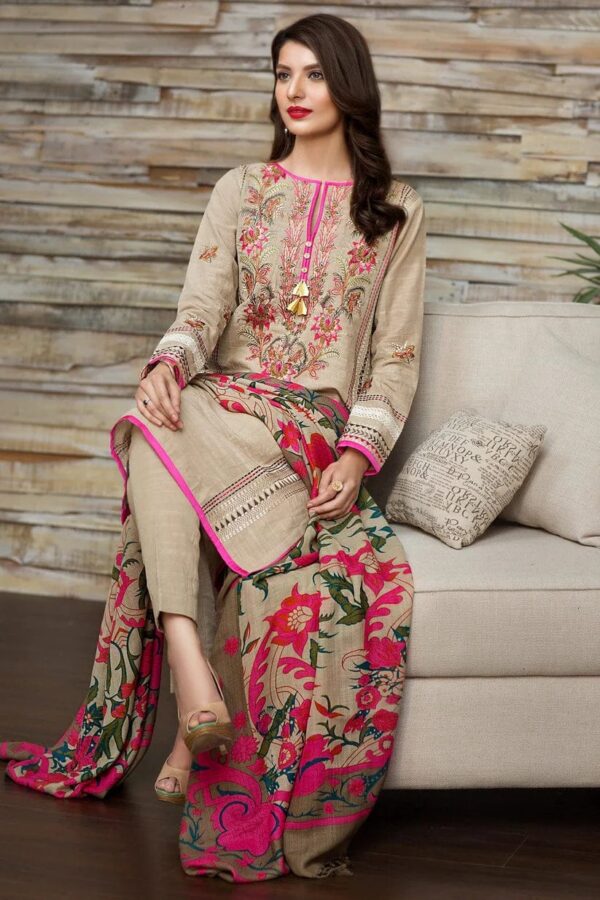 Maria.B Premium Slub Khaddar 3PC Embroidered Winter Suit – Wool Shawl Collection